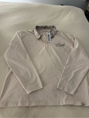 NWT Nash Men’s Long Sleeve Polo Shirt in Light Cream Size Large
